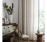Xlabor Rideau Boho Vintage avec Pompon, Rideaux Semi-occultants avec œillets, en Coton, Lin décoratif, pour Salon, Chambre à Coucher, Motif A 150 x 220 cm