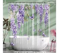 Xlabor Rideau de douche transparent à fleurs - 180 x 200 cm - Anti-moisissure - Imperméable - En EVA - Avec 12 crochets - Pour salle de bain - Motif D