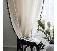 Xlabor - Rideaux Boho Vintage avec glands - Rideaux semi-occultants avec œillets - Coton lin - Rideau décoratif - Pour salon, chambre à coucher - Motif D - 150 x 160 cm - Lot de 1