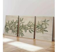 XLDBDLA Ensemble de 3 tableaux sur toile représentant des branches d'olivier, imprimés végétaux vintage, paysage naturel, décoration pour salon ou chambre (40 x 60 cm x 3 / cadre intérieur)