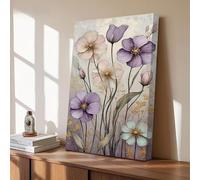 XLDBDLA Lignes modernes, fleurs, impression sur toile, aquarelle violette, tableau mural floral, style bohème, affiches décoratives végétales, œuvre d'art vivante (60x80cm/sans cadre)