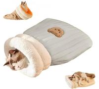 XLDZ Cozy Grotte pour chat, sac de couchage amovible en peluche auto-chauffant pour l'hiver, motif de point de sieste doux et chaud (bleu-b, L)