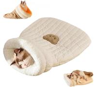 XLDZ Cozy Grotte pour chat, sac de couchage amovible en peluche auto-chauffant pour l'hiver, motif de point de sieste doux et chaud (blanc-b, L)