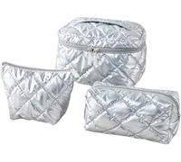 XLDZ Lot de 3 trousses de maquillage rembourrées matelassées - Grande trousse de toilette étanche, élégante et compacte pour cosmétiques et voyage, gris, Taille unique