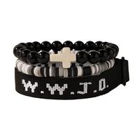 XLDZR Ensemble de bracelets « Que ferait Jésus ? » (WWJD), ensemble de bracelets chrétiens en perles avec croix, bracelet extensible ajustable en argile(Black)