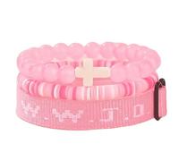 XLDZR Ensemble de bracelets « Que ferait Jésus ? » (WWJD), ensemble de bracelets chrétiens en perles avec croix, bracelet extensible ajustable en argile(Pink)