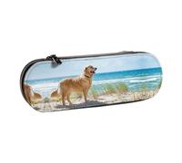 XLEWSIEU Golden Retriever Trousse à crayons en cuir avec imprimé élégant et fonctionnel, Noir , Taille unique, Ensemble cartable