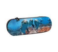 XLEWSIEU Trousse à crayons en cuir avec motif dauphin qui vous regarde, élégante et fonctionnelle, Noir , Taille unique, Ensemble cartable