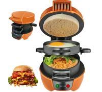 XLGNXXL Machine à Hamburgers, Machine à sandwichs pour Petit-déjeuner 3 en 1, Presse à Gril électrique, revêtement antiadhésif Orange,13 * 20 * 14cm