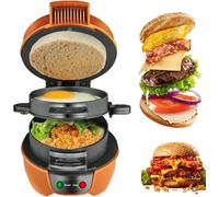 XLGNXXL Machine à sandwichs pour Petit-déjeuner, Machine à Hamburgers électrique 600 W avec Anneau à œufs, revêtement antiadhésif, gaufrier pour Petit-déjeuner, Orange,13 * 20 * 14cm