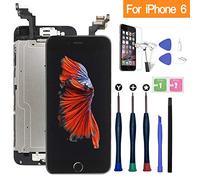 Xlhama Remplacement Écran Complet pour iPhone 6 Noir 4,7" avec Outils de Réparation Bouton Home Caméra Frontale Capteur de Proximité Haut-Parleur Feuille en Verre Trempé Tout Assemblé