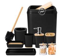 XLHOMO Ensemble d'accessoires de Salle de Bain Noir 9 pièces avec Porte-Brosse à Dents, gobelet à Brosse à Dents, Distributeur de Savon, Porte-Savon, Brosse WC, Poubelle, Plateau de Coiffeuse, 2