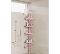 XLHOMO Étagère de douche d'angle sur poteau extensible de 81 à 310 cm, antirouille et sans perçage, organiseur réglable avec 4 étagères brevetées stables et porte-serviettes, rose