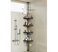 XLHOMO Étagère de Douche d'angle sur Poteau Extensible de 81 à 310 cm, antirouille et sans perçage, Organiseur réglable avec 4 étagères brevetées Stables et Porte-Serviettes, Noir