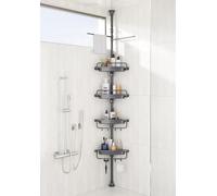 XLHOMO Étagère de Douche d'angle sur Poteau Extensible de 81 à 310 cm, antirouille et sans perçage, Organiseur réglable avec 4 étagères brevetées Stables et Porte-Serviettes, Gris