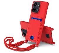 Xliamcp Coque pour Xiaomi Redmi 13C 4G 5G/ Redmi 13R 5G / POCO C65 4G / POCO M6 5G, Silicone TPU doux au toucher, avec fentes pour cartes, dragonne, étui de protection antichoc pour téléphone, rouge