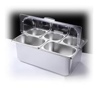 XLIHAWY Présentoir Comptoir, Récipient En Acier Inoxydable Station Garniture Pour Pizza Présentoir, Distributeur Condiments Avec Couvercle Transparent À Enroulement(I)