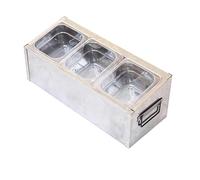 XLIHAWY Station Garniture Pour Pizzas, Acier Inoxydable Récipients Pour Condiments, Four À Pizza Accessoires Extérieur Avec Poignée(Silver-A,49.5x20x18cm)