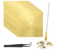 XLIUAX Lot de 150 feuilles d'or imitation feuille d'or - 15 x 13,5 cm - Décoration de gâteau avec pinces et brosses - Feuille d'or pour bricolage - Pour travaux manuels, dorure, peinture, cuisine