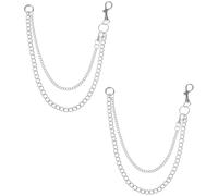 XLIUAX Lot de 2 chaînes de pantalon hip hop - Double couche - Style gothique punk - Métal - Hiphop - Jeans - Chaîne squelette - Porte-clés punk - Pour homme et femme