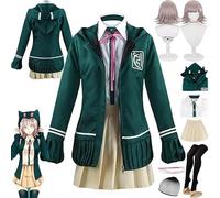 XLJLKJDS Anime Danganronpa Nanami Chiaki Costume De Cosplay Tenue JK Uniforme Vert Veste À Capuche Ensemble Complet Halloween Carnaval Fête Habiller Costume avec Perruque