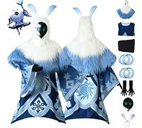 XLJLKJDS Genshin Impact Ice Attribut Abyss Hilichurl Mage Cosplay Costume Outfit Jeu Personnage Uniforme Cape Coiffe Masque Ensemble Complet Halloween Party Dress Up Costume pour Hommes Femmes