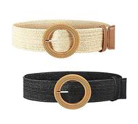 XLKJ 2 Pièces Ceinture en Paille Femme, Ceinture de Taille Élastique Extensible Tissée pour Jeans/Robe