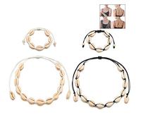 XLKJ 2 Pièces Collier Ras du Cou Bohème avec Coquillage, 2 Pièces Collier Bracelet Coquillage Réglable pour Femmes Filles