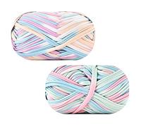 XLKJ 2pcs Fil de Crochet Multicolore pour Tricot, Fait Main Cordon en Tissu Coton Doux pour Tricoter, Fil de Laine à Tricoter