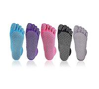 XLKJ 5 Paires Chaussettes de Yoga Anti-dérapantes, Chaussettes Pilates Antidérapantes Avec Bouts Anti-dérapants en Coton pour Yoga Pilates Barre Ballet Danse Sport