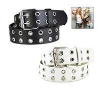 XLKJ Ceinture à Clous, Ceinture à Double Boucle, Ceinture Gothique Boucle Ceinture en Cuir Femme pour Jeans, Pantalons