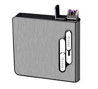 XLKJ Étui à Cigarettes avec Briquet Électrique, Électrique USB Rechargeable, sans Flamme, Coupe-Vent, Étanche À L'humidité(Noir)