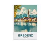 XLLYXYGJQ Bregenz Poster de voyage vintage Autriche sur toile pour décoration d'intérieur, salon, bureau, chambre à coucher 40 x 60 cm