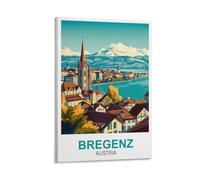 XLLYXYGJQ Bregenz Poster de voyage vintage Autriche sur toile pour décoration d'intérieur, salon, bureau, chambre à coucher - 20 x 30 cm