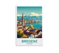 XLLYXYGJQ Bregenz Poster de voyage vintage Autriche sur toile pour décoration d'intérieur, salon, bureau, chambre à coucher (50 x 75 cm)