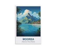 XLLYXYGJQ Moorea Poster de voyage vintage Polynésie française sur toile pour décoration d'intérieur, salon, bureau, chambre à coucher 20 x 30 cm