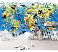 XLMING 3D Cartoon Art Animal World Map 3D Papier Peint Texture Soyeuse Intissé Salle à Manger Bureau D'étude Canapé Chambre Salon TV Mur-400cm×280cm
