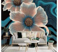 XLMING 3D Papier Peint Abstrait Bleu Pétales Beiges Fleurs Art | Soie Texturée Haut de Gamme Idéale Pour le Bureau la Salle à Manger Salon Chambre Canapé et Décoration Murale-300cm×210cm