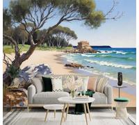 XLMING 3D Papier Peint Bord De Mer Plage Vagues Arbres Rochers Littoral | Soie Texturée Haut de Gamme Idéale Pour le Bureau la Salle à Manger Salon Chambre Canapé et Décoration Murale-250cm×170cm