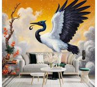 XLMING 3D Papier Peint Branches Fleurs Oiseaux Ciel Doré Nuages Blancs | Texture Soyeuse Haut de Gamme Adaptée au Bureau à la Salle Manger au Coin Canapé Chambre Salon et Mur Derrière TV-430cm×300cm