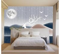 XLMING 3D Papier Peint Cerf Blanc Lune Montagnes Ciel Étoilé Oiseaux En Vol | Texture Soyeuse Haut de Gamme Adaptée au Bureau à la Salle Manger au Coin Canapé Chambre Salon et Mur Derrière TV-250cm×170cm
