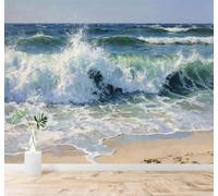XLMING 3D Papier Peint En Trois Dimensions Vagues Plage Mer Bleue Paysage | Soie Texturée Haut de Gamme Idéale Pour le Bureau la Salle à Manger Salon Chambre Canapé et Décoration Murale-400cm×280cm