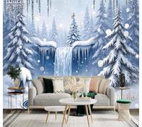 XLMING 3D Papier Peint Hiver Forêt Cascade Gelée Pins Paysage Enneigé | Soie Texturée Haut de Gamme Idéale Pour le Bureau la Salle à Manger Salon Chambre Canapé et Décoration Murale-430cm×300cm