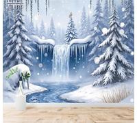 XLMING 3D Papier Peint Hiver Forêt Cascade Gelée Pins Paysage Enneigé | Texture Soyeuse Haut de Gamme Adaptée au Bureau à la Salle Manger au Coin Canapé Chambre Salon et Mur Derrière TV-200cm×140cm
