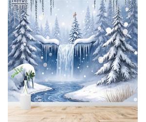 XLMING 3D Papier Peint Hiver Forêt Cascade Gelée Pins Paysage Enneigé | Texture Soyeuse Haut de Gamme Adaptée au Bureau à la Salle Manger au Coin Canapé Chambre Salon et Mur Derrière TV-350cm×256cm
