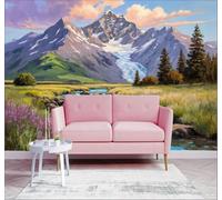 XLMING 3D Papier Peint Montagnes Glaciers Rivières Cascades Fleurs Sauvages | Texture Soyeuse Haut de Gamme Adaptée au Bureau à la Salle Manger au Coin Canapé Chambre Salon et Mur Derrière TV-350cm×256cm