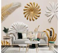 XLMING 3D Papier Peint Relief Doré Blanc Fleurs Feuilles | Texture Soyeuse Haut de Gamme Adaptée au Bureau à la Salle Manger au Coin Canapé Chambre Salon et Mur Derrière TV-300cm×210cm