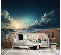 XLMING 3D Papier Peint Soirée Plage Empreintes De Pas Vagues Ciel Étoilé | Texture Soyeuse Haut de Gamme Adaptée au Bureau à la Salle Manger au Coin Canapé Chambre Salon et Mur Derrière TV-250cm×170cm