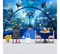 XLMING 3D Sea World Dolphins Whales Cross Harbour Tunnel 3D Papier Peint Texture Soyeuse Intissé Salle à Manger Bureau D'étude Canapé Chambre Salon TV Mur-400cm×280cm