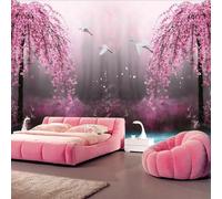 XLMING 3D Warm Peach Blossom Fairy Garden Nature Landscape 3D Papier Peint Texture Soyeuse Intissé Salle à Manger Bureau D'étude Canapé Chambre Salon TV Mur-250cm×170cm